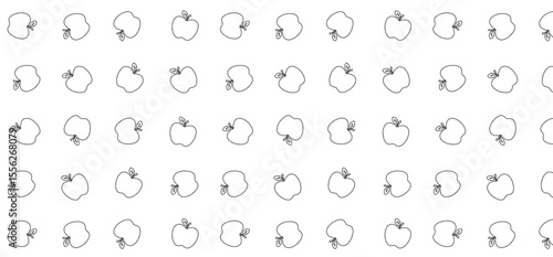 Scatter seamless pattern with apple in outline mode without background. Fruit background design