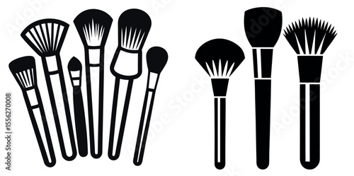 Makeup Brushes on a White Background for Beauty Needs vector silhouettes