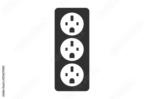 Vertical power strip with three universal electrical outlets on a white background