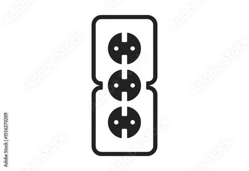 Simple black and white icon of a vertical power strip with three outlets
