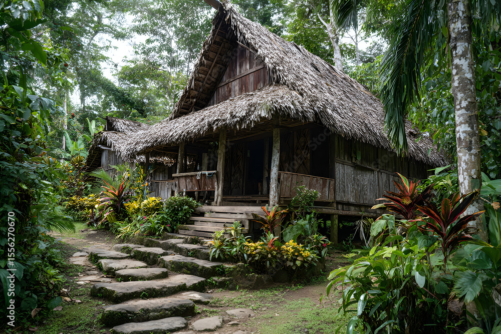 Traditional amazon rainforest house architecture in a kichwa indigenous community, Yasuni national park, Ecuador. Traditional amazon rainforest house architecture in a kichwa indigenous community, Yasuni national park, Ecuador.