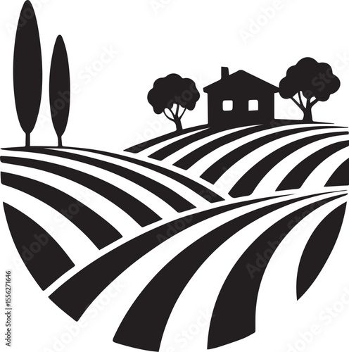 Minimalist Rural Landscape and Farm Fields