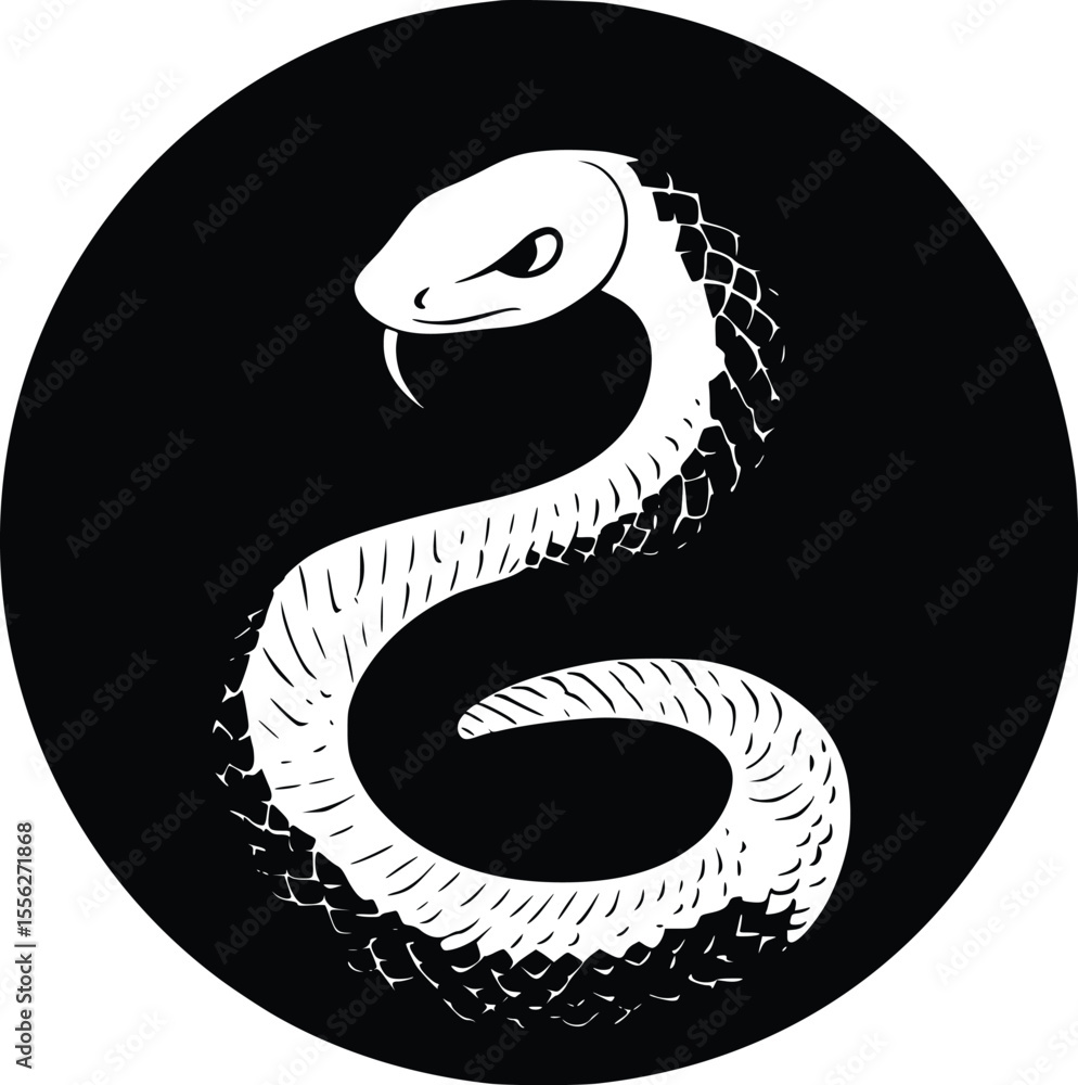 Fototapeta premium Aggressive Cobra Snake Vector Illustration Dark Circle Design