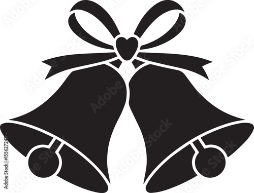Minimalist Black Wedding Bells Icon with Bow