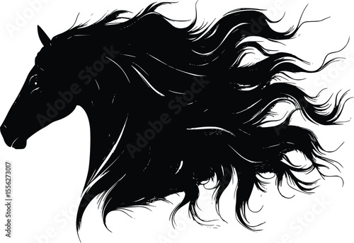 Dramatic Vector Silhouette Horse Head Ink Drawing Art