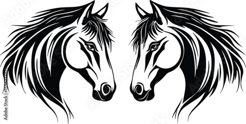 Elegant vector illustration two horse heads facing each other