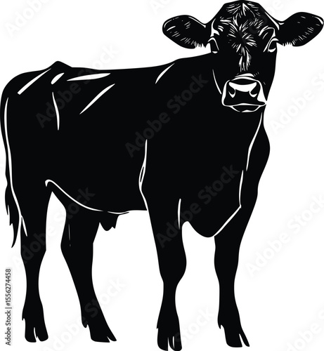 Vector illustration young beef cattle silhouette strong graphic design