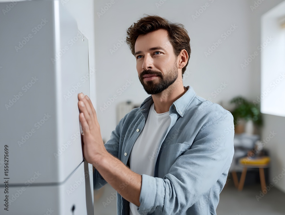 Fototapeta premium man setting up home battery storage system