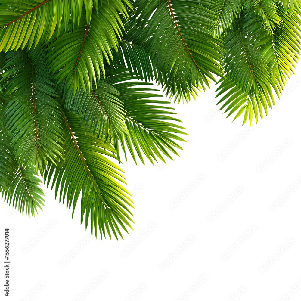 Naklejka premium Lush Green Palm Fronds Tropical Leaf Background for Design on transparent Background