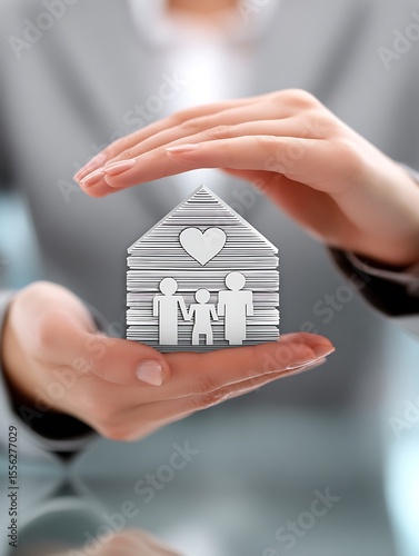 Hands protecting family home