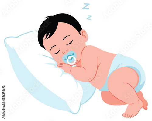 Peaceful Sleeping Baby with Pacifier Snuggled on Soft Pillow in Cozy Nursery Setting