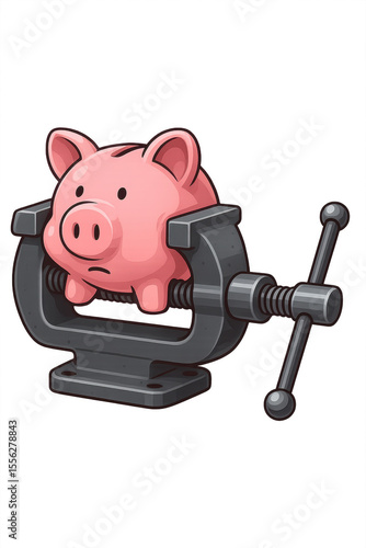 Piggy bank being squeezed in a vice grip, depicting financial pressure. Transparent