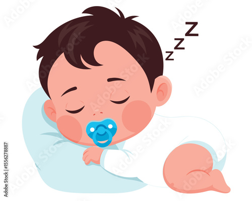 Peaceful and Cute Baby Sleeping with Pacifier on Soft Pillow in a Calm Infancy Environment, Perfect for Rest and Relaxation Imagery