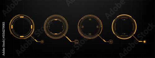 Futuristic hud vector graphic elements. High tech digital display for ui concept. Abstract cyber interface frame on black background.