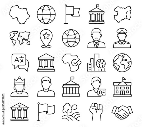 Country line editable icons set, vector illustration in modern thin line style, nation, government, territory, democracy, election, citizenship, embassy, culture, flag, region, map, global