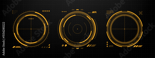 Futuristic hud vector graphics elements illustrating target aiming and digital display concepts for game interface.