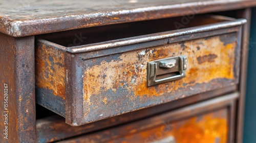 Rusty metal drawer open