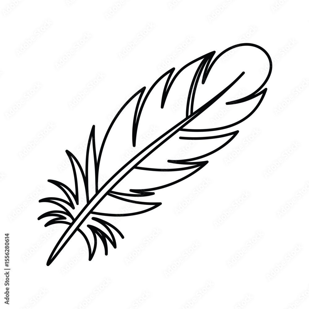Obraz premium Simple Feather Outline Illustration on White Background for Various Creative Projects