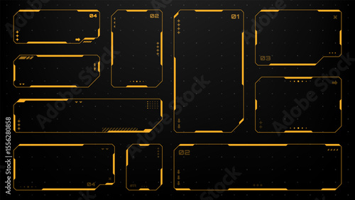 Abstract hud interface elements graphic, modern sci fi info frames. Digital data futuristic background for augmented reality UI design.
