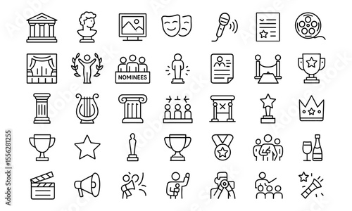 Culture Ceremony Editable Icons set, music, warrior, red carpet, ticket, theatre, literature, host, catering, cinema, stage, premiere, microphone, staff, award, winner, painting, art, design