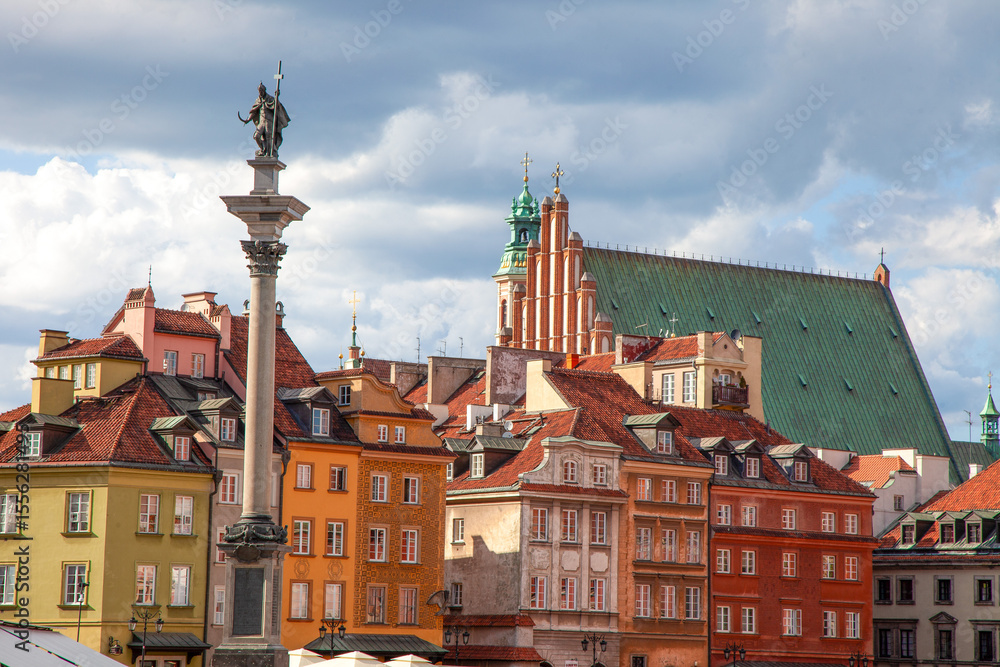 Obraz premium Warsaw Old City center building houses. Polish landmark