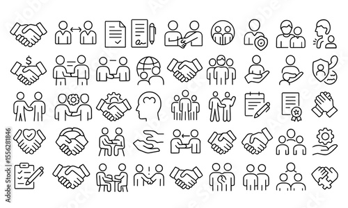 Deal partnership handshake icons editable set, corporate agreement pictograms and business teamwork infographics for mobile apps interface symbols, enterprise solutions vector illustration.
