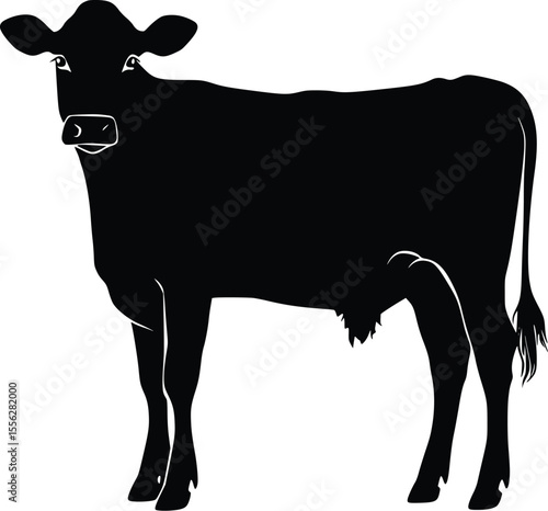 Young Cow Silhouette Vector Illustration Farm Animal Graphic