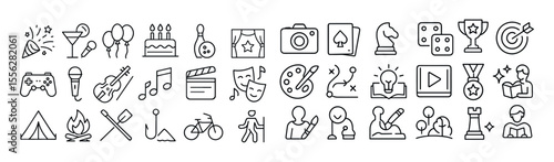 Expert Line Editable Icons Set, Vector Illustration in Modern Thin Line Style, Hobby Pictograms for Mobile, Party Concert Outdoor Recreation Icons, Competence Collection, Lifestyle Icons.