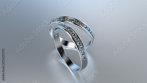 3d Render illustration sparkling ring with diamonds , precious gems illustration on white background, reflecting brilliance, elegant setting