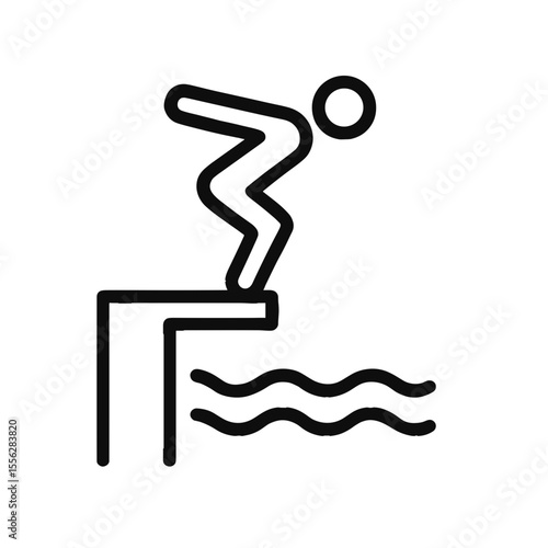 Stick figure diving into water from a diving board  