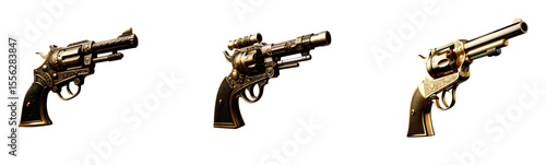 Classic Gold Revolvers: Ornate Vintage Firearms for Historical and Western Themes


