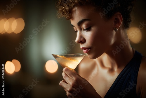  woman sipping martini by candlelight