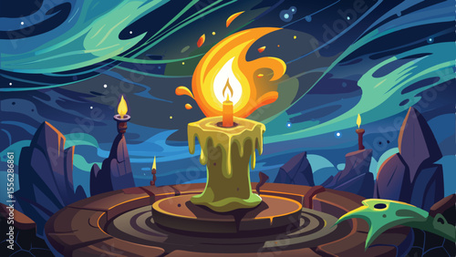 A vector illustration of a burning Christmas candle with a flickering flame, perfect for holiday decoration and celebration designs