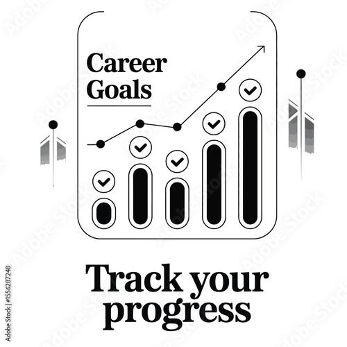 Black and white vector career goals tracker template with structured layout for milestones, achievements, and progress tracking