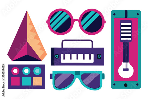 Retro 1980s Style Vector Bundle Six Colorful Silhouettes