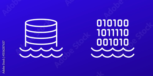Data lake icons, storing raw data line design