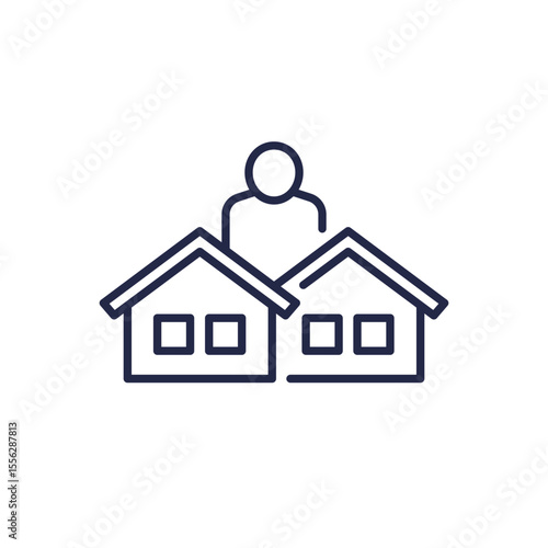 property manager icon with houses, real estate administrator line vector