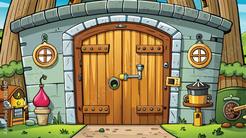 Wooden door illustration for an old church building entrance