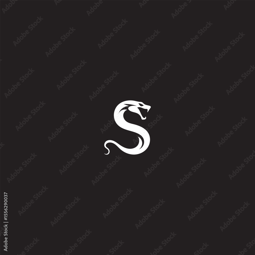 Fototapeta premium Viper Snake Letter S Monogram isolated with black background. 