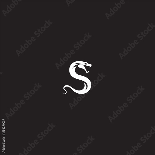 Viper Snake Letter S Monogram isolated with black background. 