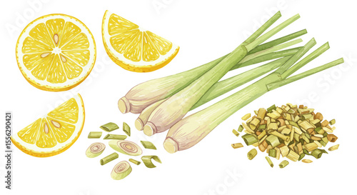 Watercolor Illustration Shows A Composition With Ginger Lemon Grass Mint And Lemon Bringing Out The Essence Of A Refreshing And Healthy Lifestyle