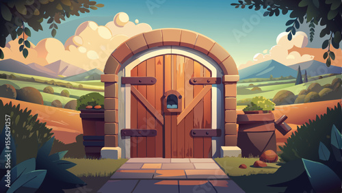 Ancient stone archway entrance to a European medieval church building