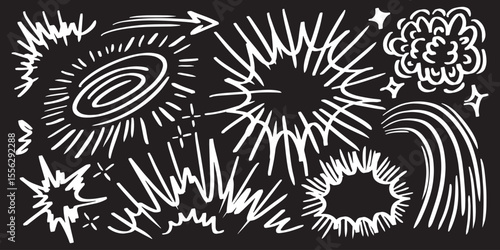 Bomb explosion in cartoon doodle style. Hand drawn comic boom bang drawing in naive outline style.