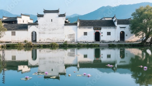 Traditional Chinese Architecture Reflected in a Serene Pond