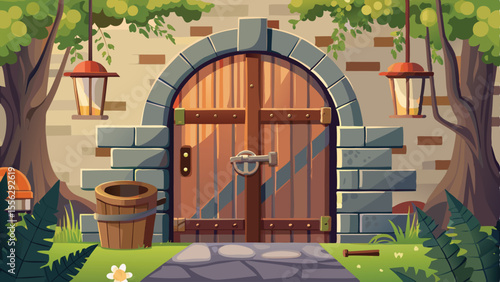 Ancient stone archway entrance to a European medieval church building