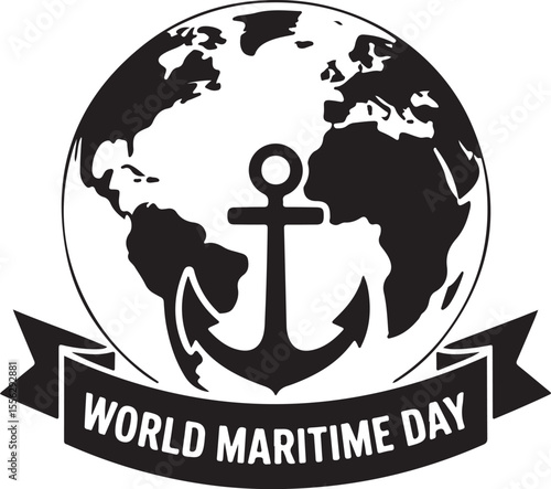 World Maritime Day Vector: Anchor and Globe Symbolizing Global Shipping