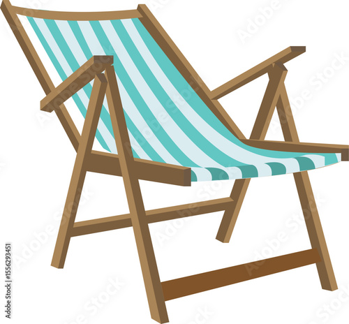 Beach chair flat vector illustration. Colorful striped wooden chair.