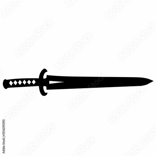 A sleek silhouette of a traditional Japanese katana with a wrapped handle and slightly curved blade, perfect for samurai or ninja-themed designs.
