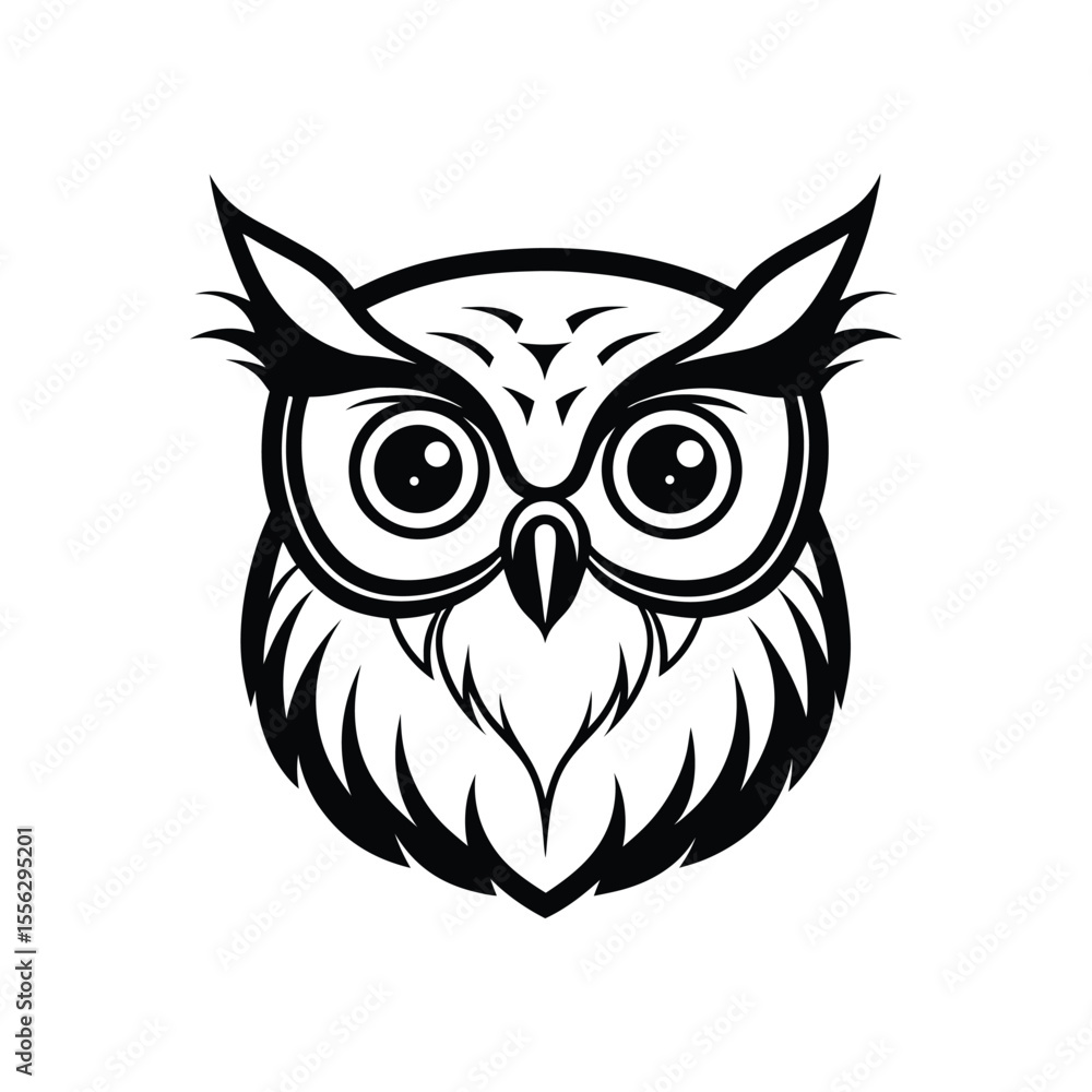 Fototapeta premium Line art illustration of an owl's face with large eyes.eps