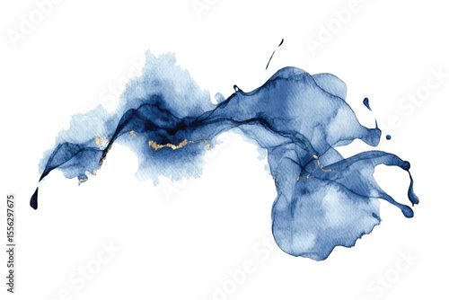 Abstract watercolor dark navy blue shape on white background. Color splashing stain vector